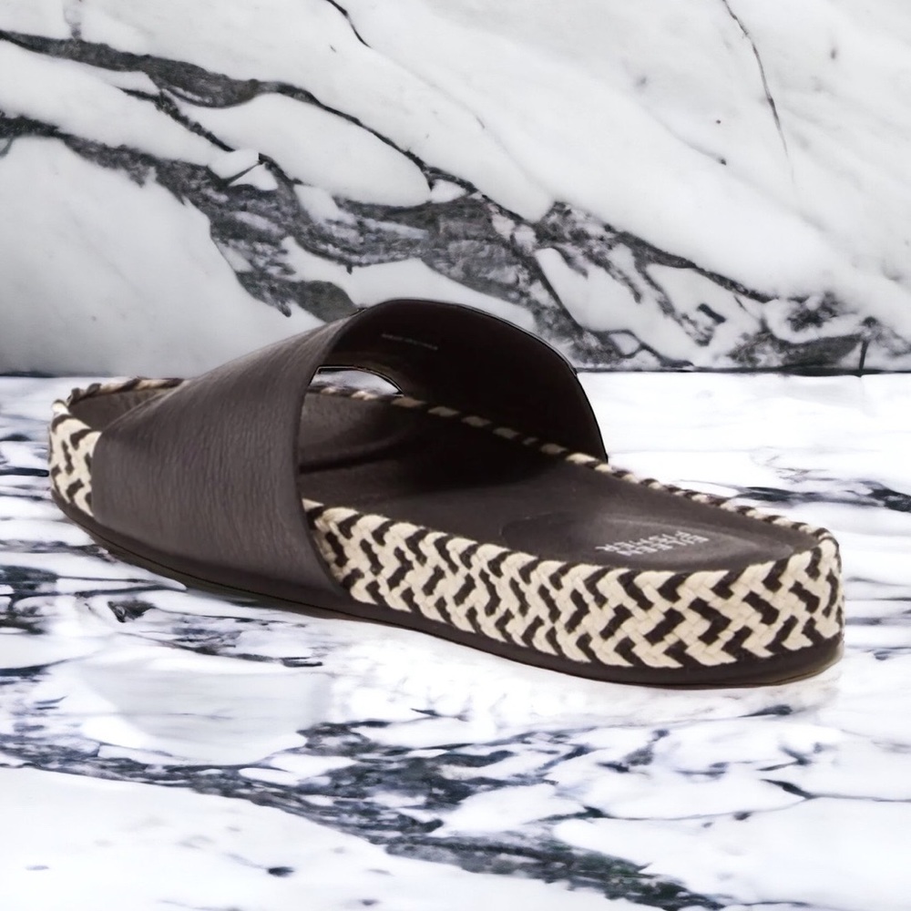 Eileen Fisher Pear Sandals 7 Slides Black + White Molded Leather Footbed NIB - Picture 4 of 14